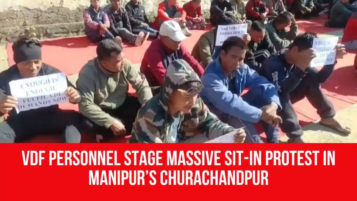 Sitting Inprotest VDF Personnel Stage Massive Sit-In Protest in Manipur’s Churachandpur